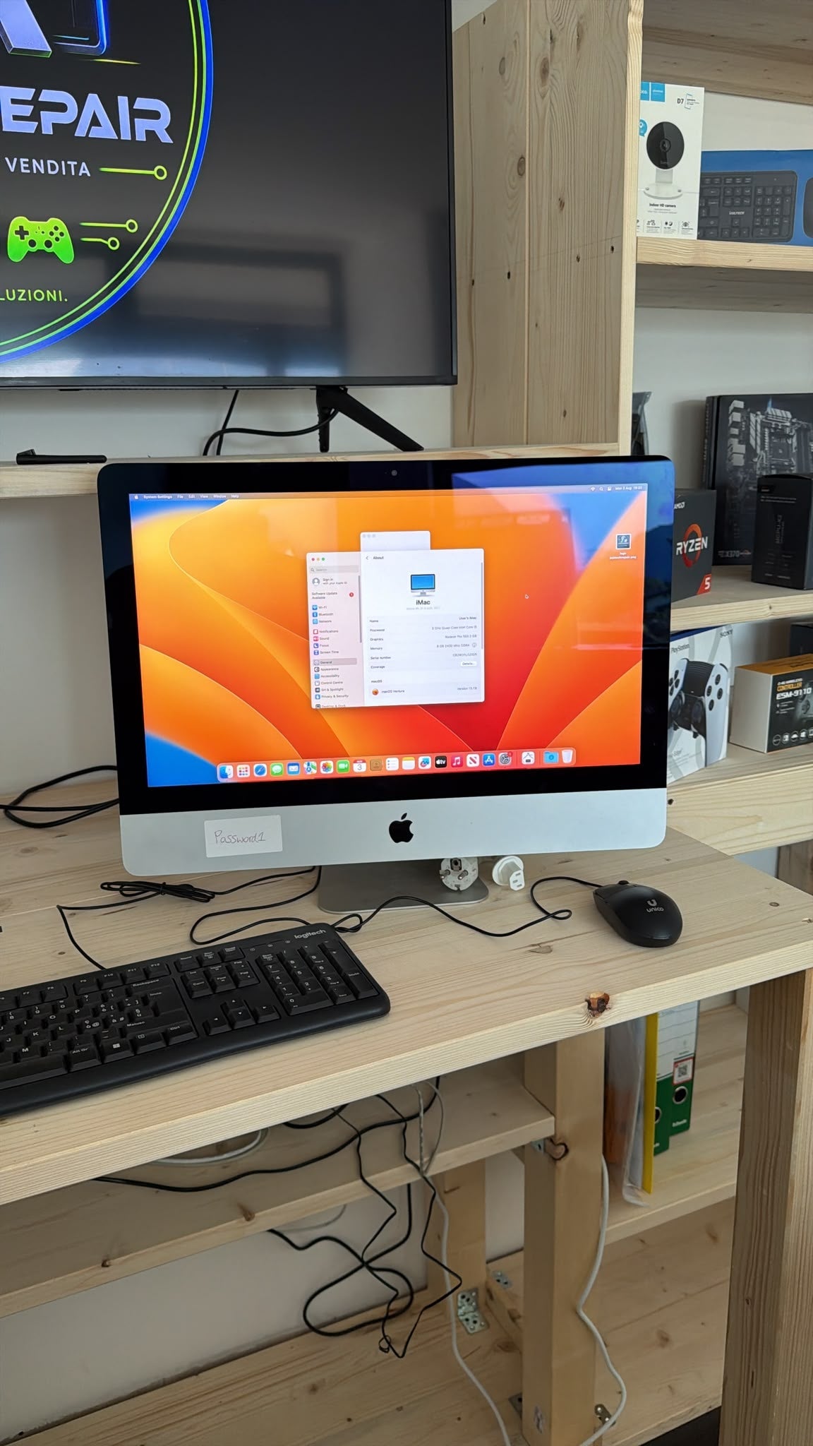 Apple iMac 21,5” Retina 4K 2017 i5 8GB SSD Samsung 250GB – macOS Ventura - JoJòTechRepair